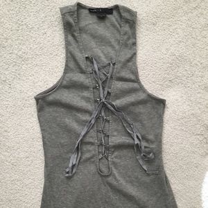 Gray Lace Up Bodysuit